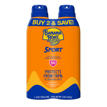 Banana Boat Sport SPF 50 Sunscreen Spray, 6 oz (2 Pack) Banana Boat