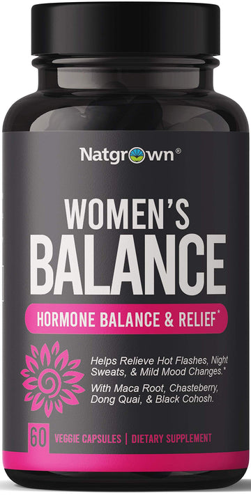 Natgrown Hormone Balance for Women PMS & Menopause Supplement for Fertility Hormonal & Menstrual Support, Helps Relief Hot Flashes - Maca Root, Vitex, Dong Quai & Black Cohosh Complex -Vegan Capsules Natgrown buy australia supplements