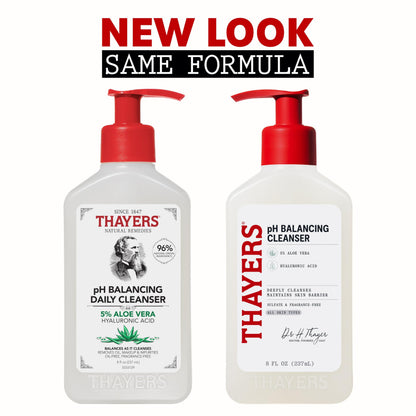 THAYERS pH Balancing Daily Cleanser, Face Wash with Aloe Vera, Gentle and Hydrating Skin Care for Dry, Oily, or Acne Prone Skin, 8 FL Oz. THAYERS