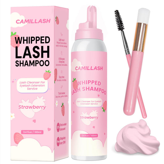Whipped Lash Cream Shampoo Foam Cleanser | Eyelash Extension Cleaning Bath Kit | Salon & Home Use 100ml Strawberry Pink CL CAMILLASH