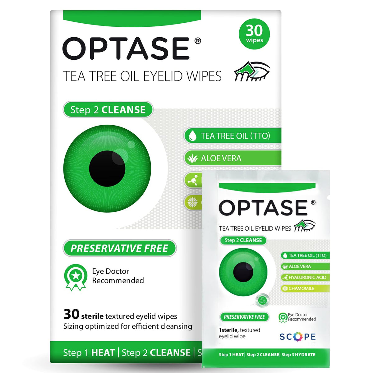 OPTASE TTO Eyelid Cleansing Wipes, 30 Count – Individually Wrapped Tea Tree Oil Eyelid Wipes – Preservative-Free Formula for Daily Use – Eye Doctor Recommended Tea Tree Eye Lid Cleanser Optase