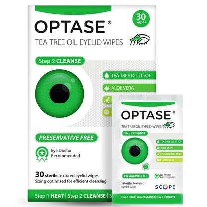 OPTASE TTO Eyelid Cleansing Wipes, 30 Count – Individually Wrapped Tea Tree Oil Eyelid Wipes – Preservative-Free Formula for Daily Use – Eye Doctor Recommended Tea Tree Eye Lid Cleanser Optase