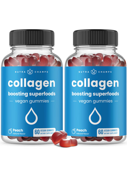 NutraChamps Collagen Boosting Gummies, Collagen Booster Gummy for Natural Collagen Production, Vegan Pectin Supplements Chews for Women & Men, NutraChamps
