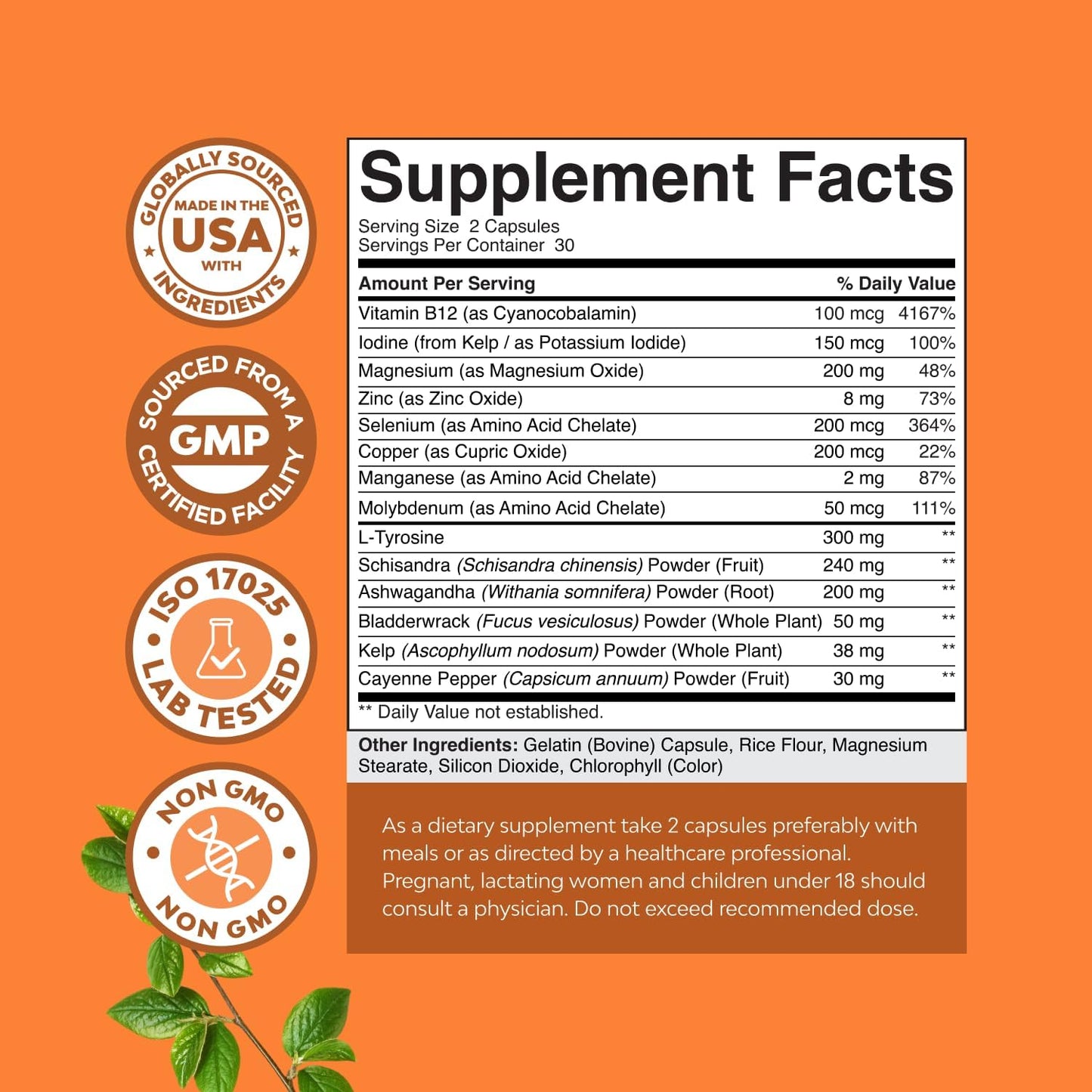 Natures Craft Herbal Thyroid Support Complex - Potent Kelp Iodine Supplement with L Tyrosine, Bladderwrack, Selenium & Ashwagandha for Hormone Balance - Mood & Energy Dietary Pills - 60 Count Gsupps Australia