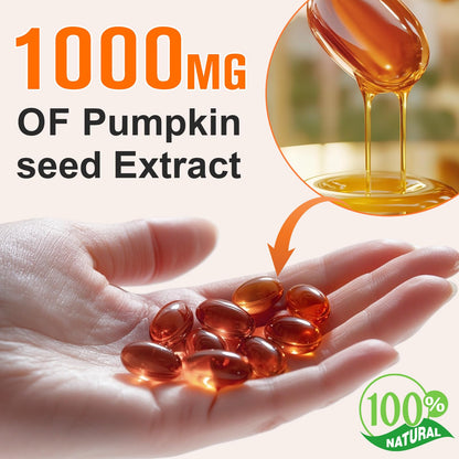 Pumpkin Seed Oil with Saw Palmetto, 1000mg per Serving, 300 Softgels – Cold Pressed Pumpkin Seed Oil Capsules for Hair, Prostate, Urinary & Bladder Health flasture
