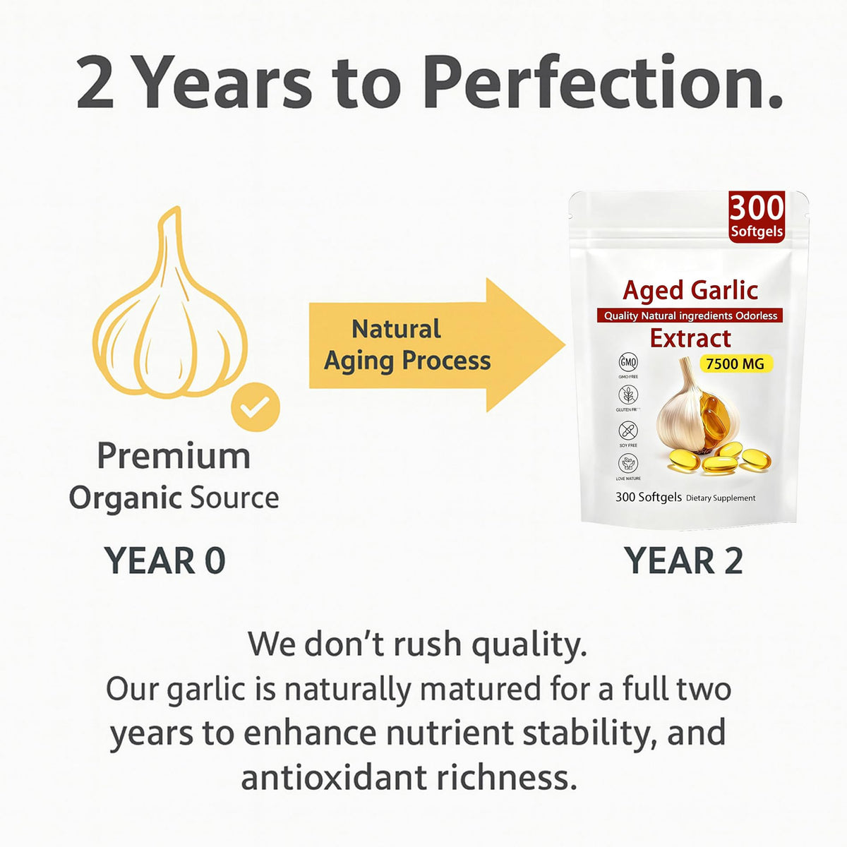 Aged Garlic Extract – 300 Count Odorless Garlic Supplement for Heart & Immune Support – Non-GMO, All-Natural Softgels, 2-Year Matured for Antioxidant Wellness (1) NAPEXIX