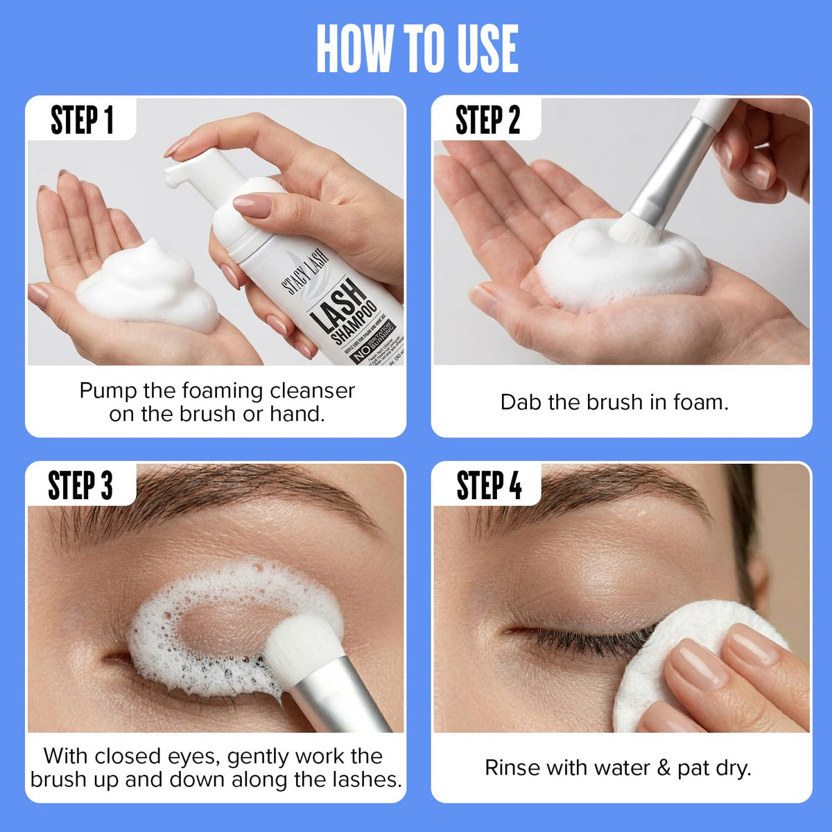 STACY LASH Eyelash Extension Shampoo + Brush / 1.69 fl.oz / 50ml / Korean Makeup Remover/Eyelid Foaming Cleanser/Wash for Extensions & Natural Lashes/Supplies for Professional & Home Use STACY LASH