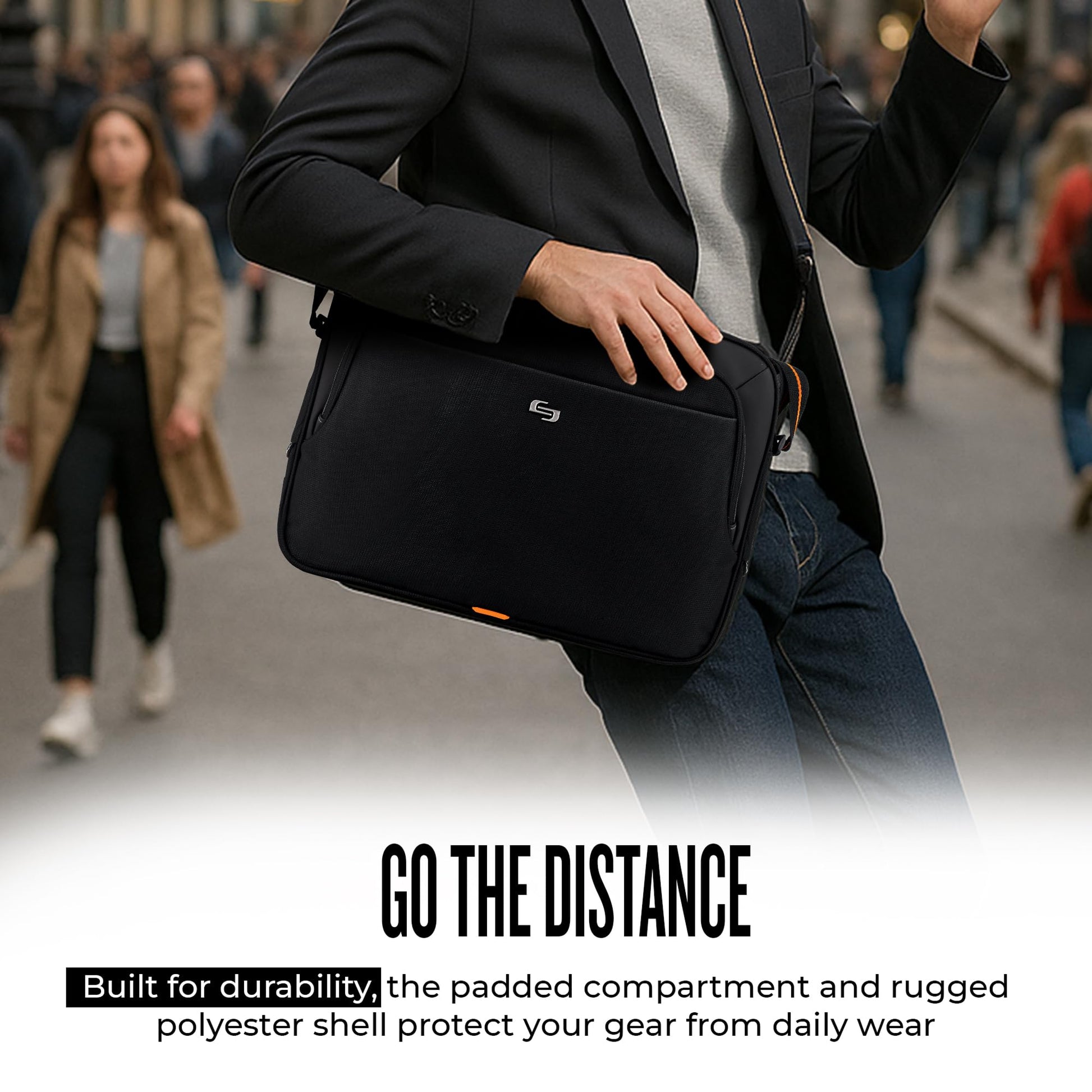 Solo New York Briefcase - 13.3" Laptop Carrying Bag for Women & Men, Brief for Travel & Work - Ace Slim, Black & Orange Gsupps Australia