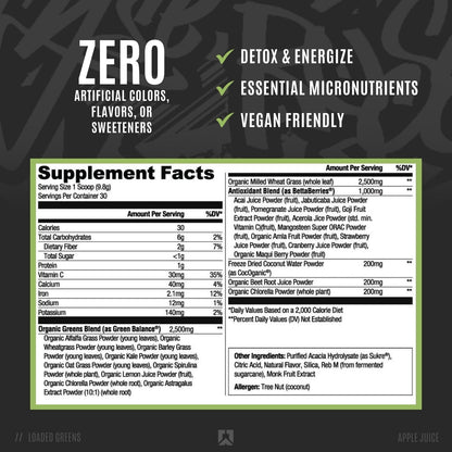 RYSE Loaded Greens Superfood Powder - Apple Juice - Daily Supplement with Greens Balance, BettaBerries & Sukre Fiber - Supports Digestion, Immunity & Energy - No Artificial Sweeteners - 30 Servings