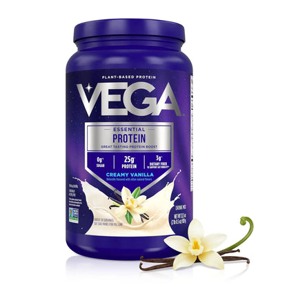 Vega Essential Protein – 25g Plant Based Protein Powder, Creamy Vanilla, Vegan for a Dairy-Free Vanilla Shake – Large Tub, 32.5oz (20 Servings) Vega
