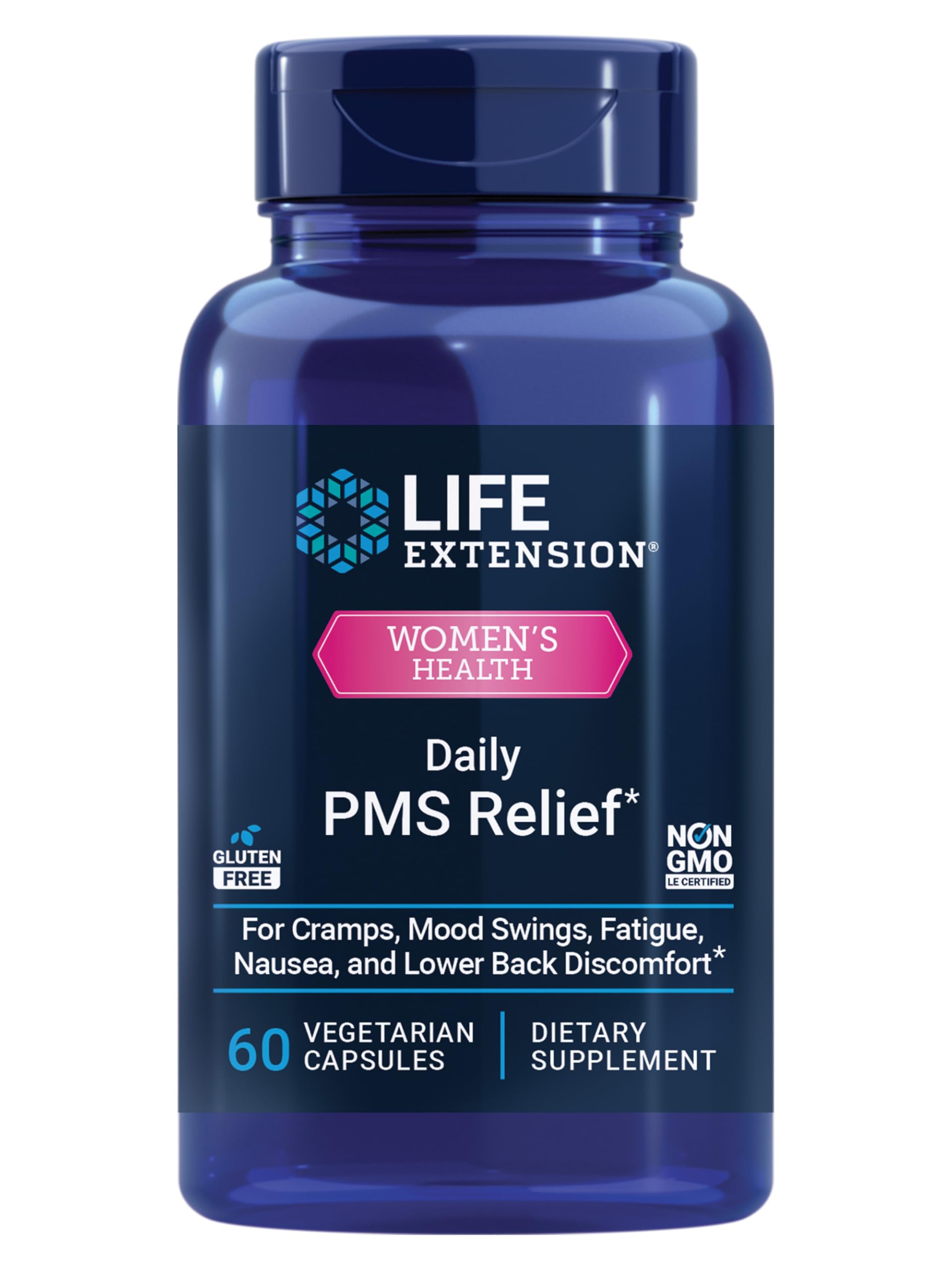 Life Extension Daily PMS Relief, Menstrual Comfort Supplement, PMS-Related Cramps, Lower Back discomfort, Mood, Ginger, Magnesium, B6, Gluten-Free, Non-GMO, 60 Capsules Life Extension buy australia supplements