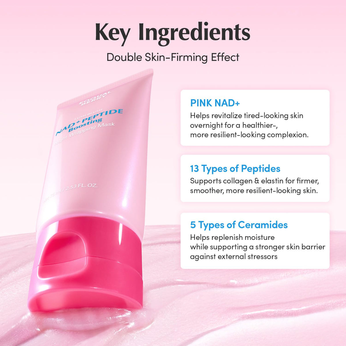 EQQUALBERRY NAD+ Peptide Boosting Night Wrapping Mask | Easy Peel Off Overnight Facial Mask for Face, Neck Lifting & Firming | Glowing Glass Skin | Korean Skin Care, 2.53 fl.oz EQQUALBERRY