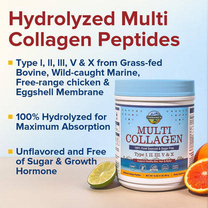 Terranics Multi Collagen Peptides Powder, Type I II III V X Hydrolyzed Collagen for Women+Men, Collagen Supplements, Fast Dissolve Terranics