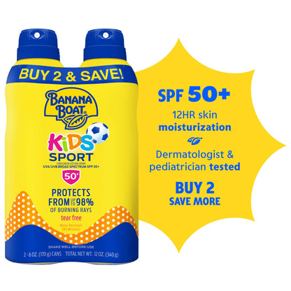 Banana Boat Sport Kids Sunscreen Spray SPF 50, 6 oz (2 Pack) Banana Boat