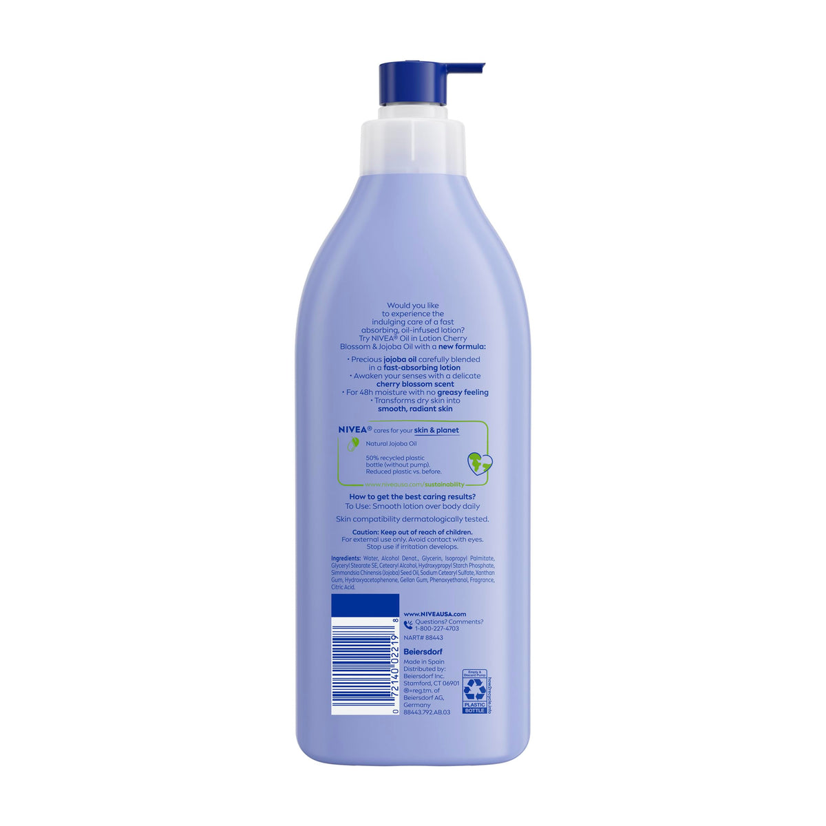 NIVEA Oil Infused Cherry Blossom and Jojoba Oil Body Lotion for Women, Fast-Absorbing and Non-Greasy Cherry Blossom Scented Lotion Moisturizes for 48 Hours, 16.9 Fl Oz Pump Bottle NIVEA