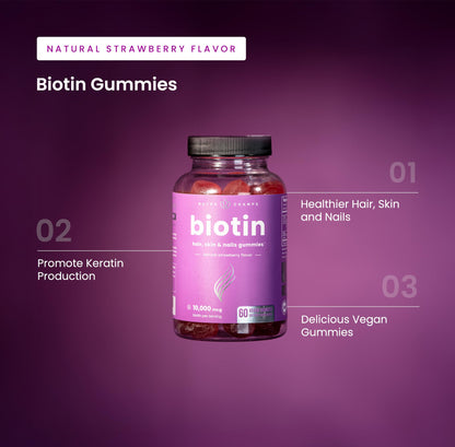 NutraChamps (2 Pack) Biotin Gummies 10,000mcg [High Potency] for Healthy Hair, Skin & Nails for Adults & Kids - 5000mcg in Each Gummy Vitamin - Vegan, Non-GMO NutraChamps