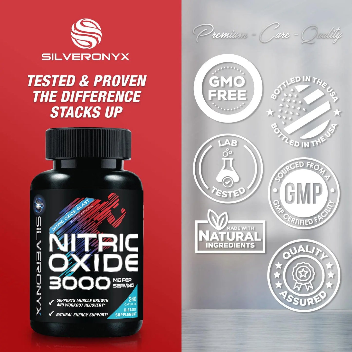 Extra Strength Nitric Oxide Booster - 3X Strength L-Arginine AKG & Citrulline Malate - Men & Women Premium Pre Workout Nitric Booster - Natural Energy & Muscle Support SILVERONYX