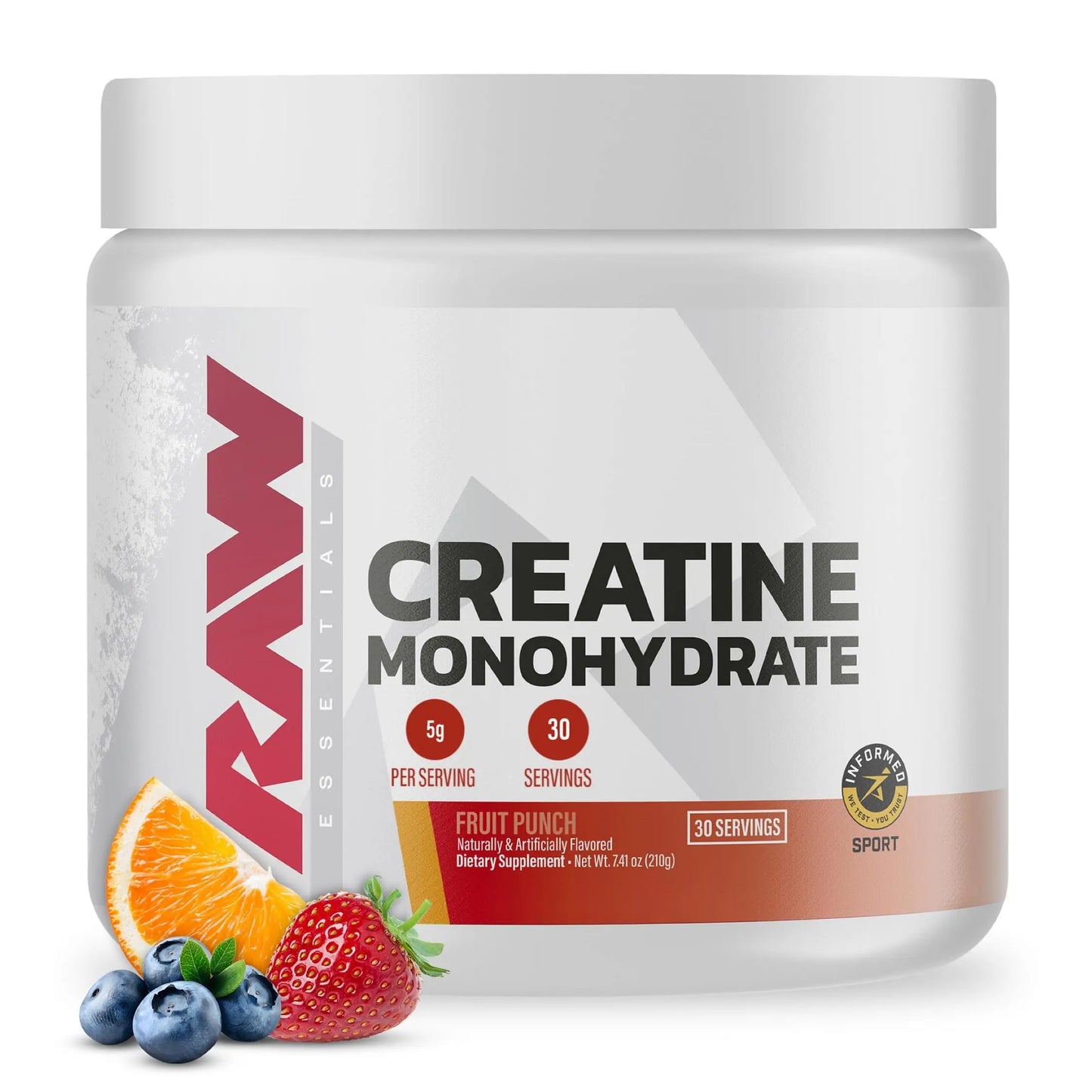 RAW Nutrition Creatine Monohydrate Powder, Fruit Punch (30 Servings) - Micronized Creatine Monohydrate Supplement for Workout Performance, Build Muscle & Strength RAW