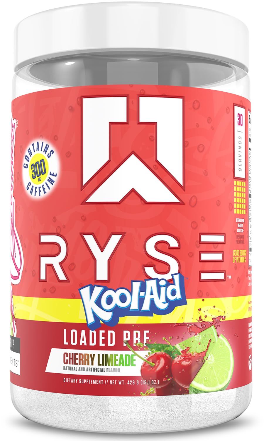 RYSE Loaded Pre Workout Powder - Strawberry Squeeze - Daily Pre-Workout for Men & Women with 390mg Caffeine, Beta Alanine, and Citrulline for Pump, Focus, and Energy - 30 Servings