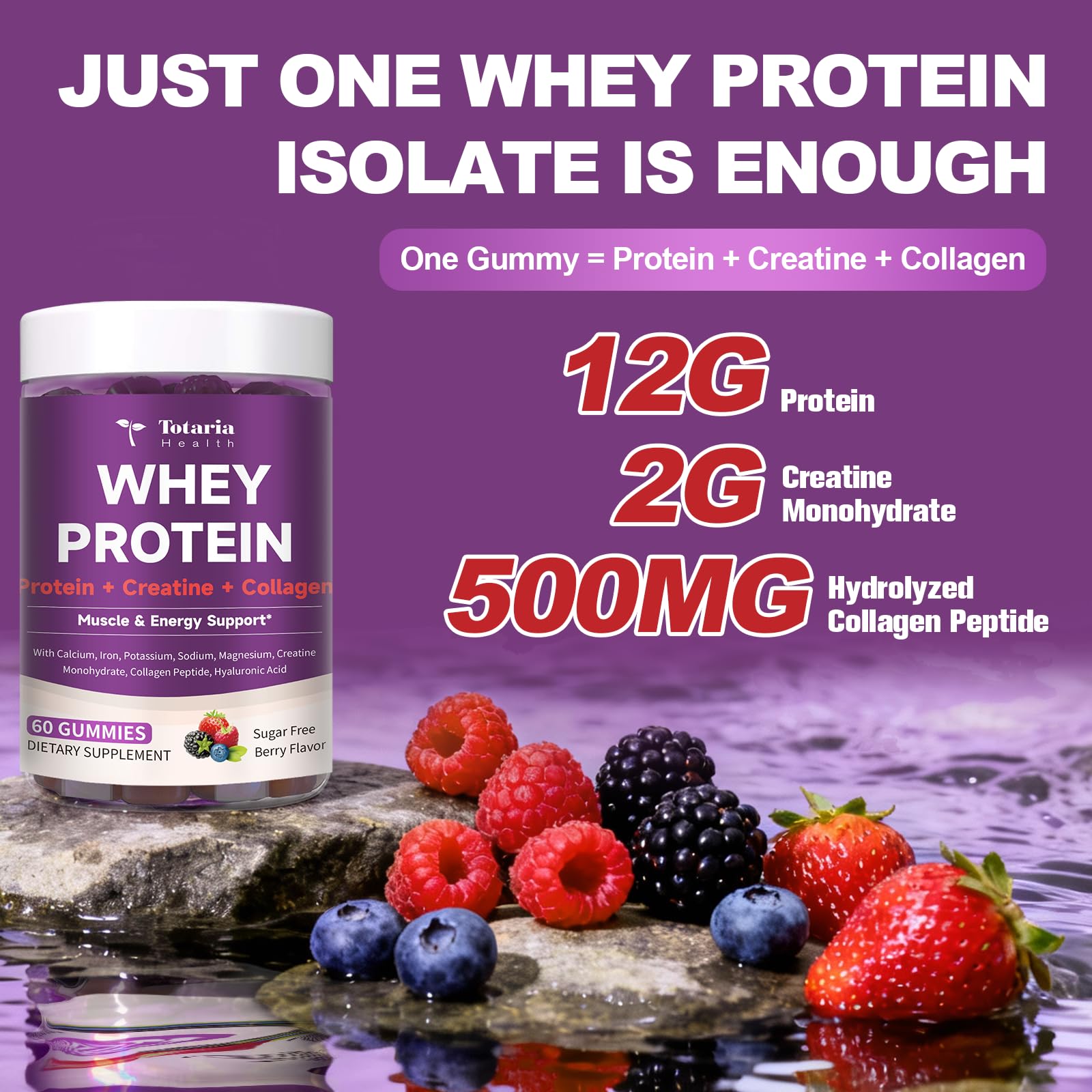 3 in 1 Whey Protein Gummies | Creatine Monohydrate | Collagen, 0 Sugar, Pure Protein Source, Muscle & Energy Support, Berry Flavor, for Women and Men Totaria buy australia supplements