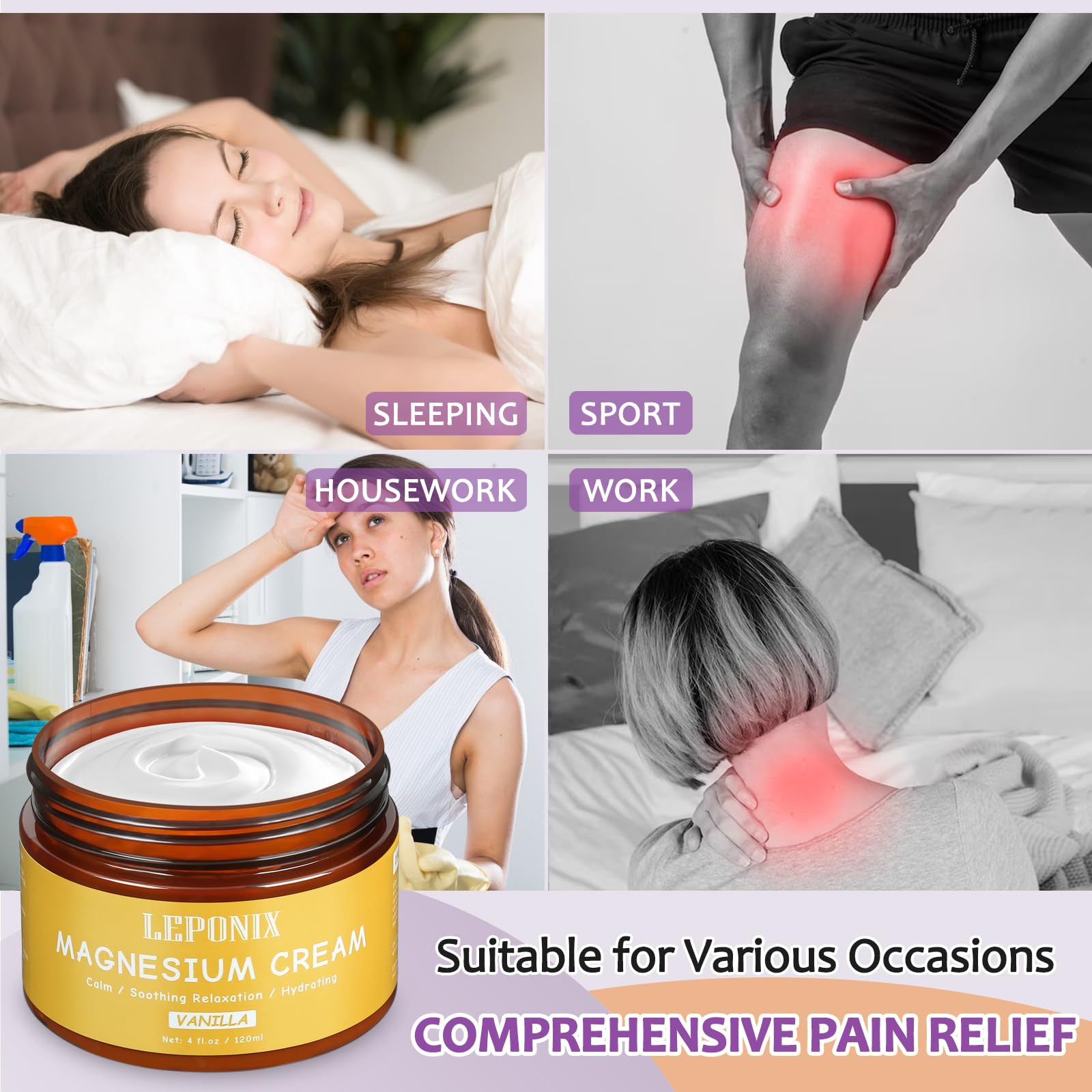 Magnesium Cream for Sleep & Muscle Recovery - Soothing Topical Magnesium Lotion for Leg Cramps, Joint Comfort, Pain Relief - Relaxing Magnesium Body Butter for Men Women Kids (120ml, Vanilla) LEPONIX buy australia supplements