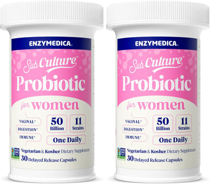 Enzymedica SubCulture Probiotic Supplement for Women - Women's Probiotic for Vaginal & Urinary Health Support, 50 Billion CFU, Supports Immune & Gut Health, Microbiome Balance, Vegetarian - 30 Caps Gsupps Australia