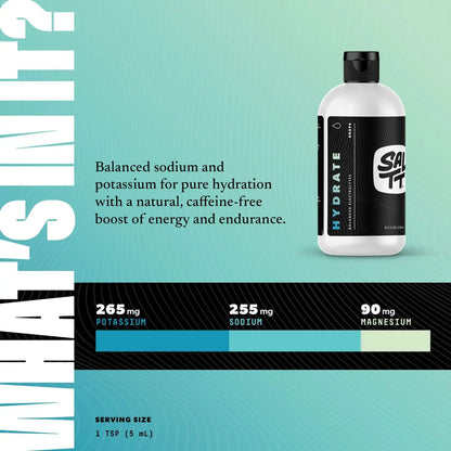 SALTT - Hydrate (8.3 oz) - Electrolytes Drops - Energy Boost - Sodium, Potassium, Magnesium, Zinc, Copper - Unflavored - Ultra Low Carb - Zero Sugar, Vegan, Gluten Free, Non GMO - By Keto Chow Keto Chow