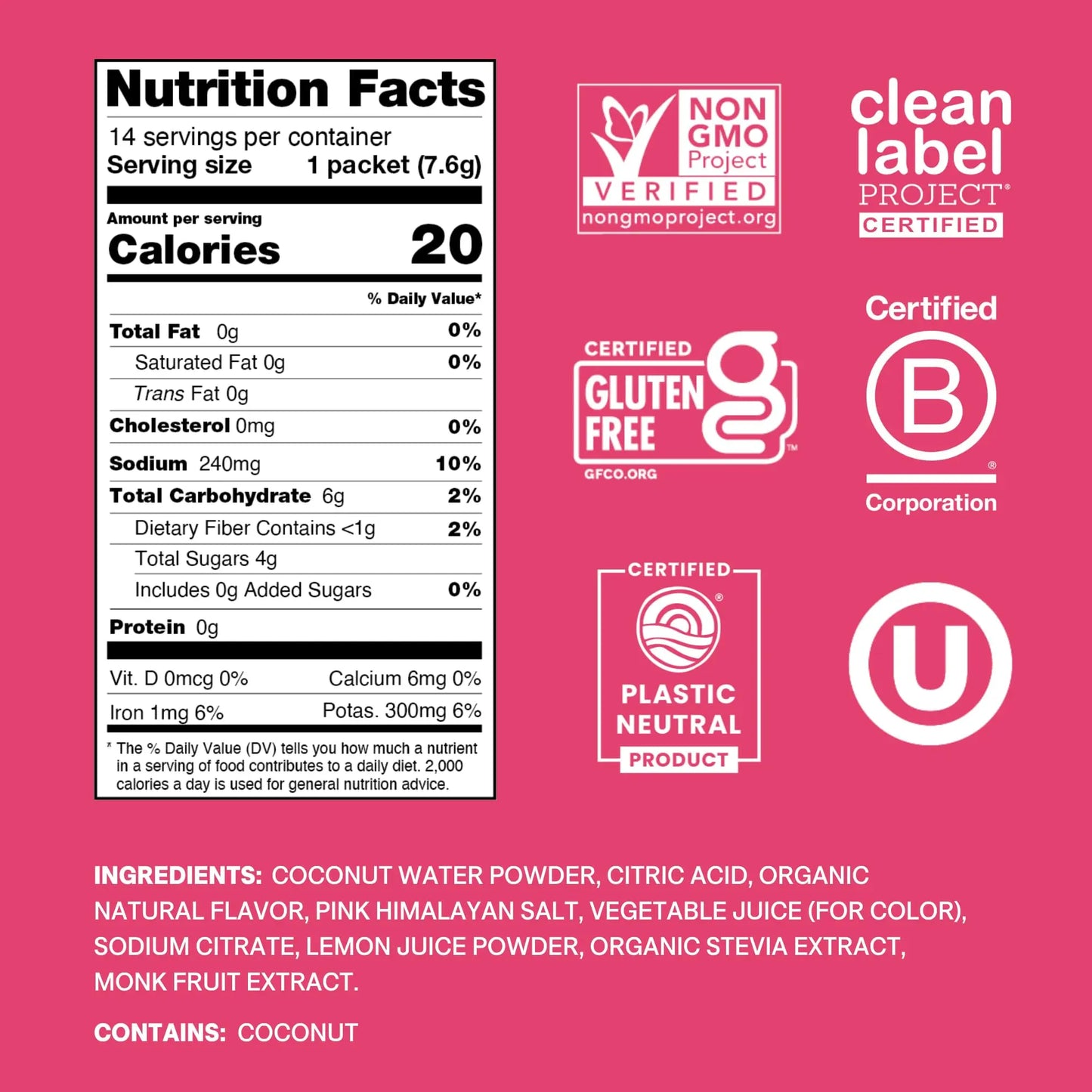 Cure Hydration | Plant-Based Electrolyte Drink Mix | No Added Sugar | FSA-HSA | Dehydration Relief Powder Made with Coconut Water | Non-GMO | Vegan | Pouch of 14 Packets - Tropical Punch Cure Hydration