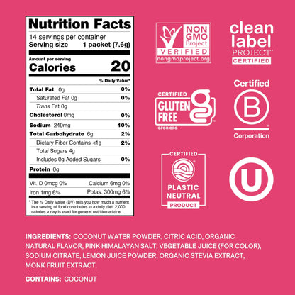 Cure Hydration | Plant-Based Electrolyte Drink Mix | No Added Sugar | FSA-HSA | Dehydration Relief Powder Made with Coconut Water | Non-GMO | Vegan | Pouch of 14 Packets - Tropical Punch Cure Hydration