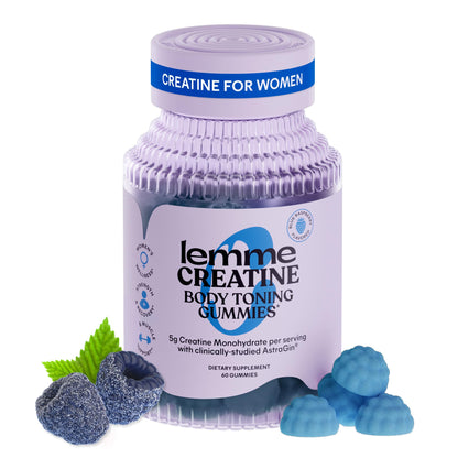Lemme Creatine Monohydrate Gummies for Women and Men, 5g Dose to Support Lean Muscle, Strength, Recovery, Cognitive Health, w/Ginseng for Absorption, Sour Strawberry, NSF Certified, 60 Gummies