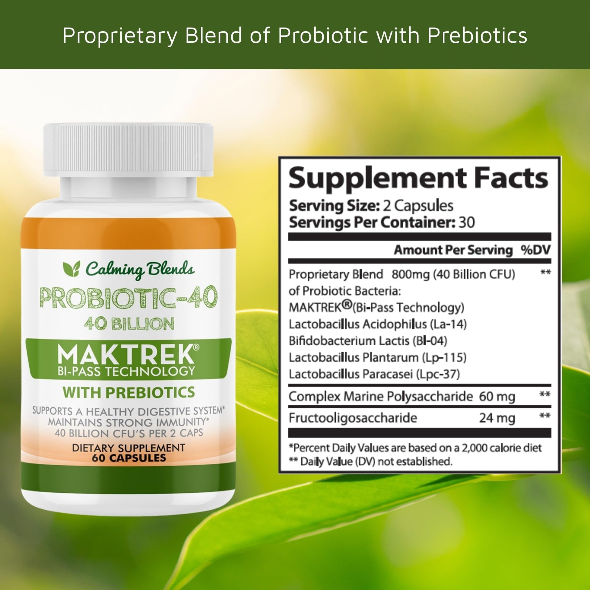 CALMING BLENDS Probiotic, 40 Billion CFU, Bi-Pass Delivery System for Maximum Effectiveness, Shelf Stable, 60 Vegetable Capsules CALMING BLENDS buy australia supplements