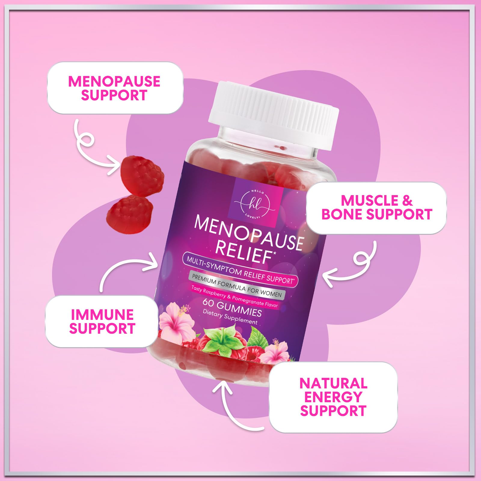 Menopause Supplements for Women - Complete Natural Mild Hot Flashes & Night Sweats Support, Multi Benefit Menopause Relief Gummy, Support for Balance & Energy, Gluten-Free & Non-GMO - 60 Gummies Hello Lovely! buy australia supplements