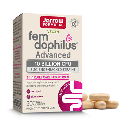 Jarrow Formulas Fem-Dophilus Advanced Vaginal & Digestive Probiotics 10 Billion CFU with 6 Science Backed Strains, for Vaginal, Urinary Tract Jarrow Formulas