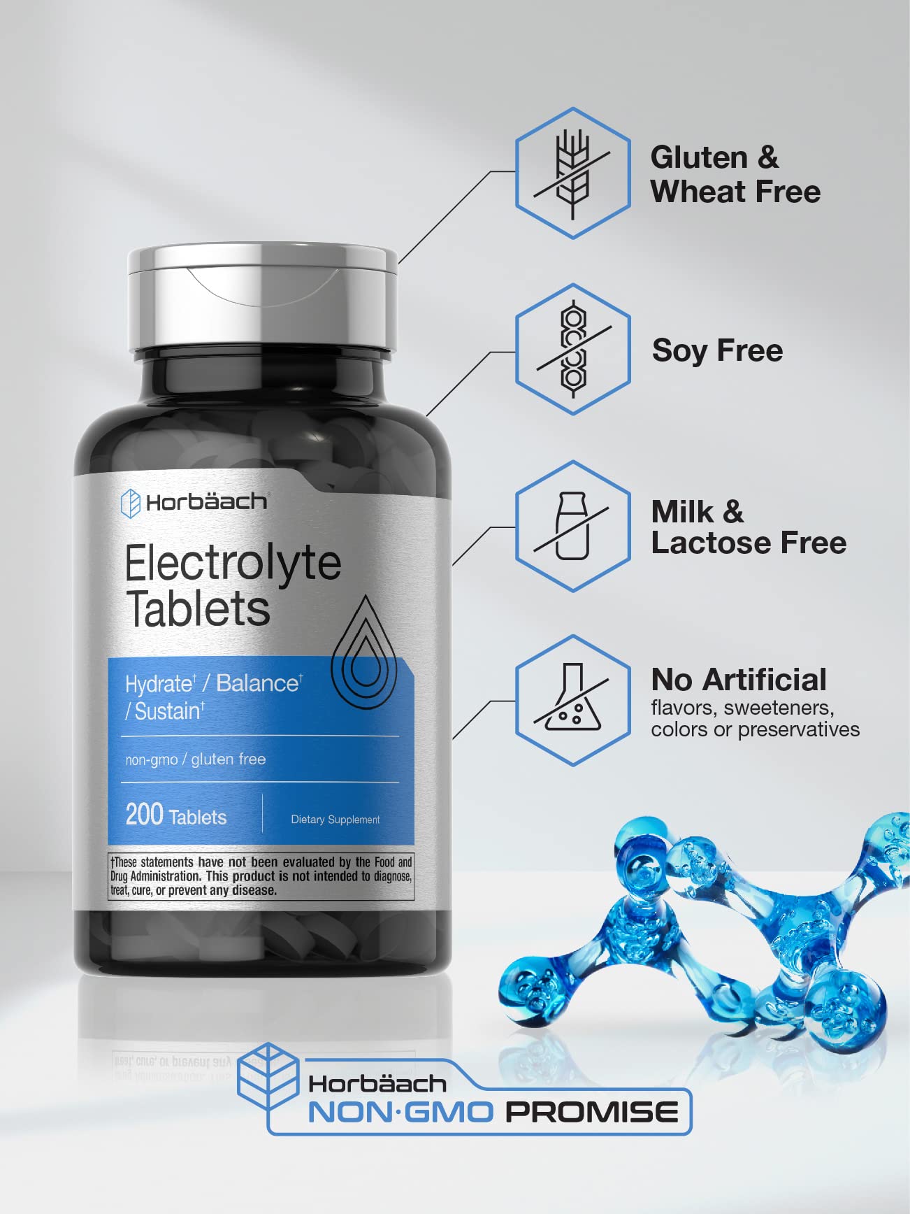Horbäach Electrolyte Tablets | 200 Count | Helps Hydrate, Balance, & Sustain | with Calcium, Magnesium, Chloride, Sodium and Potassium | Vegetarian, Non-GMO & Gluten Free Horbäach buy australia supplements
