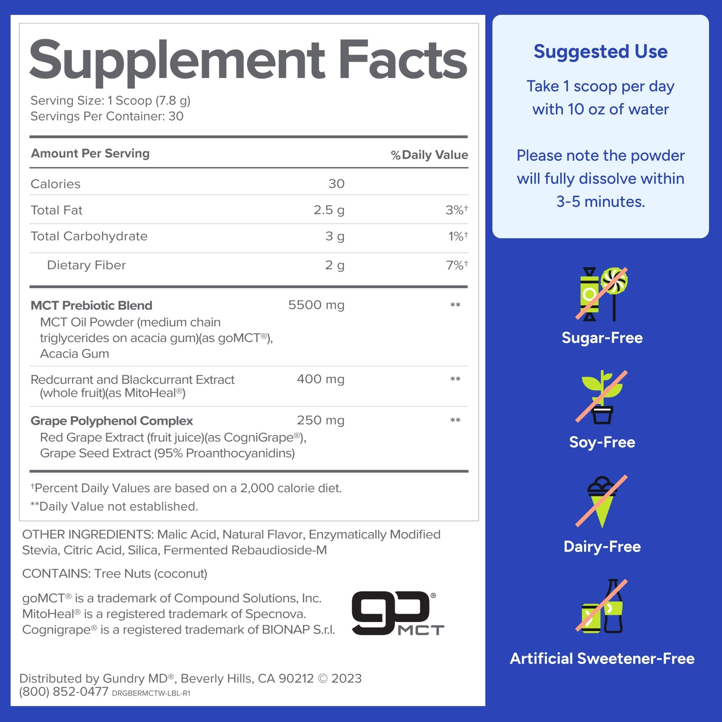 Gundry MD MCT Wellness Powder to Support Energy, Ketone Production and Brain Health, Keto Friendly, Sugar Free Gundry MD