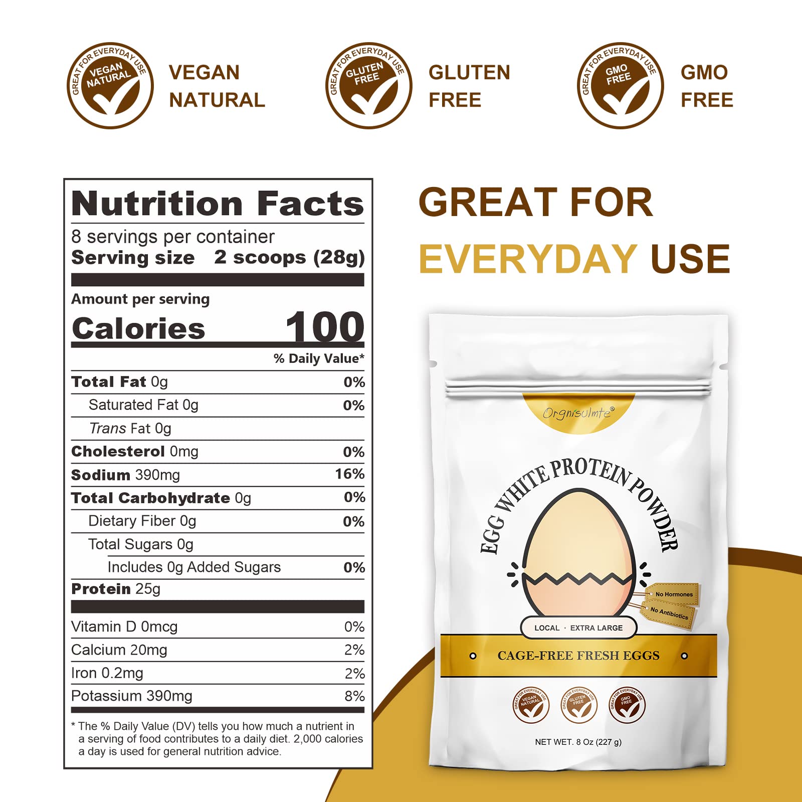 Orgnisulmte Egg White Protein Powder 8 Oz, Pasteurized Dried Egg Whites Protein, Gluten-Free, Non-GMO, Unflavored, Free Range High Whip for Baking, Desserts 227g orgnisulmte buy australia supplements