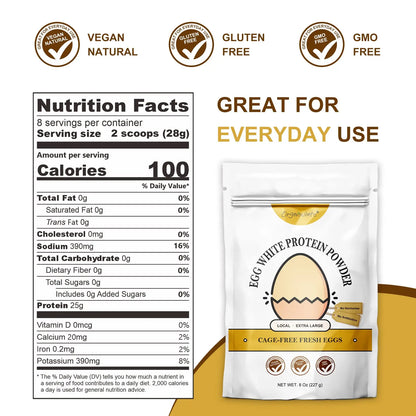 Orgnisulmte Egg White Protein Powder 8 Oz, Pasteurized Dried Egg Whites Protein, Gluten-Free, Non-GMO, Unflavored, Free Range High Whip for Baking, Desserts 227g orgnisulmte