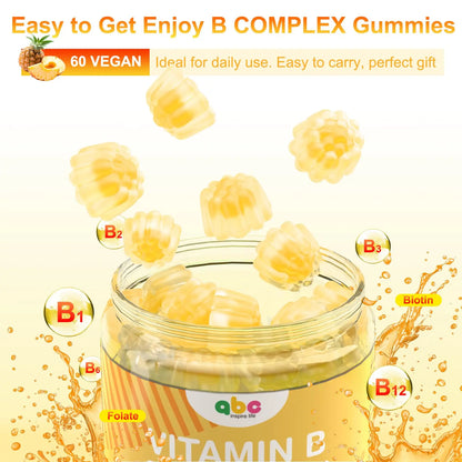 NEWOLITE Vitamin B Complex Gummies for Adult Kid-Pineapple Flavor-Chewable Supplement with 8 Essential B Vitamins NEWOLITE