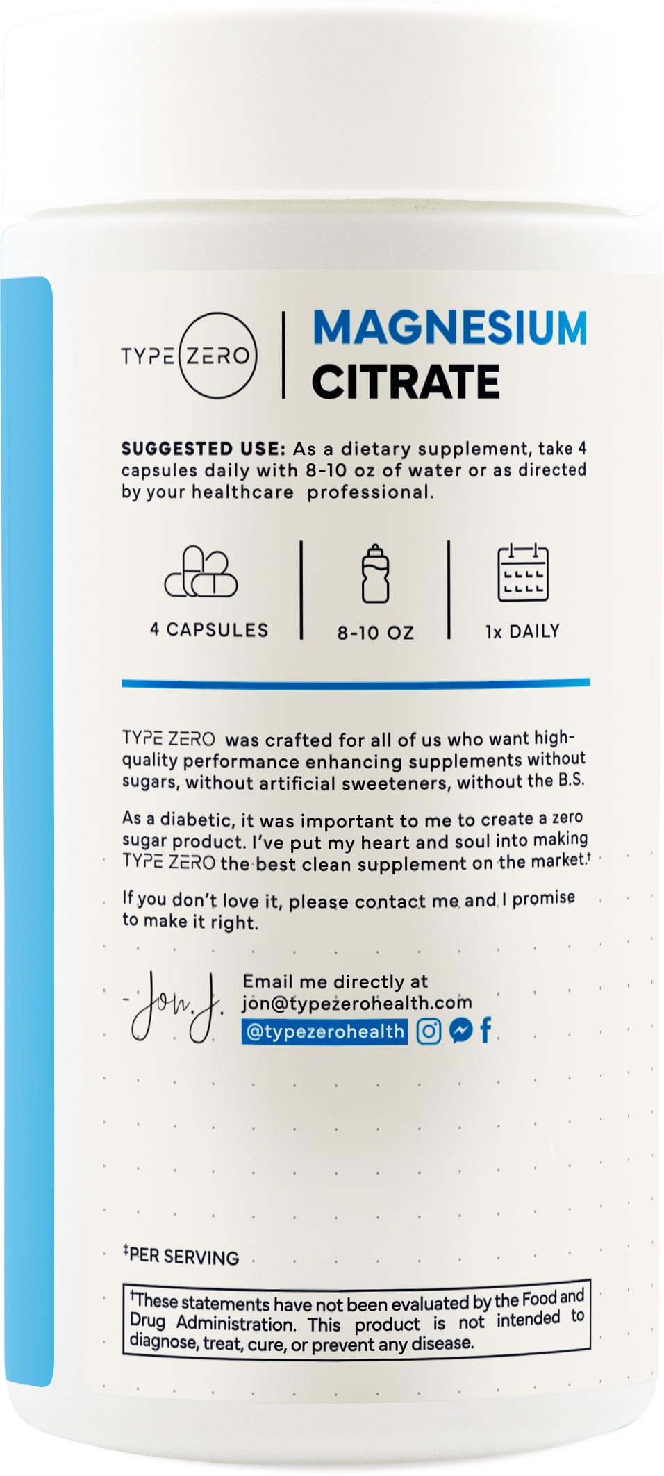 Type Zero Clean Magnesium Citrate Capsules (420mg Per Serving - 200 Capsules) Pure Magnesium Citrate Supplement, Non-GMO - Gluten Free, 50 Servings Type Zero buy australia supplements