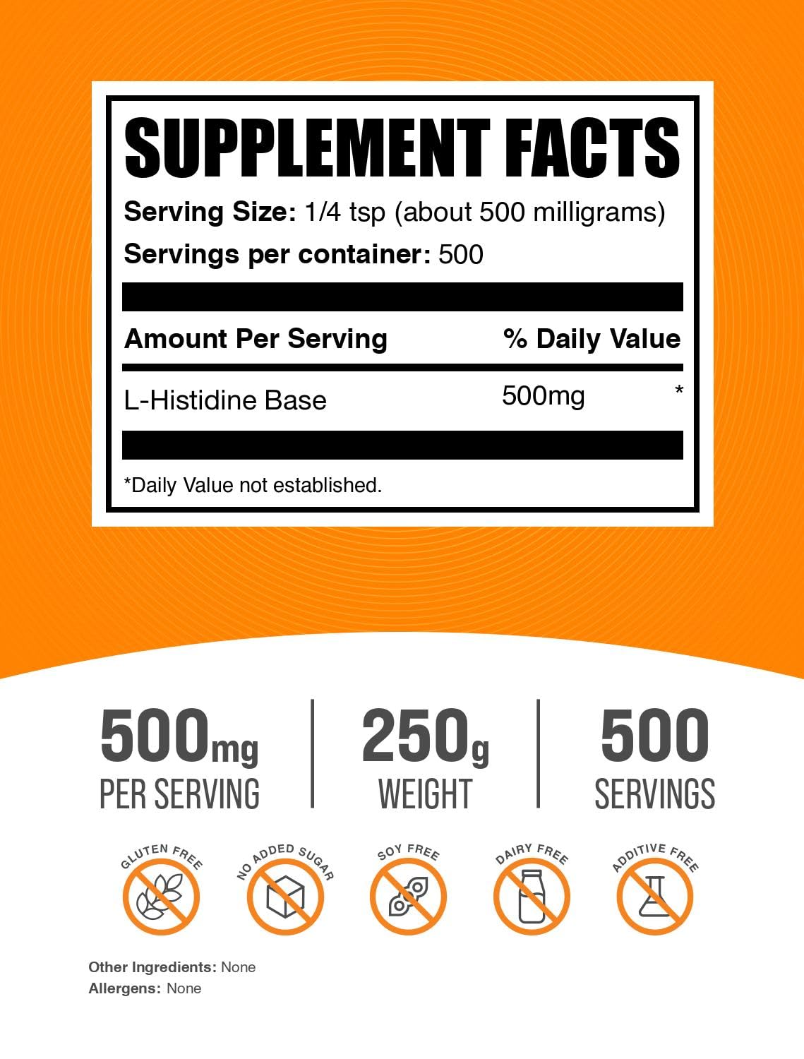 BulkSupplements.com L-Histidine Powder - as L-Histidine Base, Histidine Supplement - Essential Amino Acid & Gluten Free, 500mg per Serving, 250g (8.8 oz) (Pack of 1) BulkSupplements buy australia supplements
