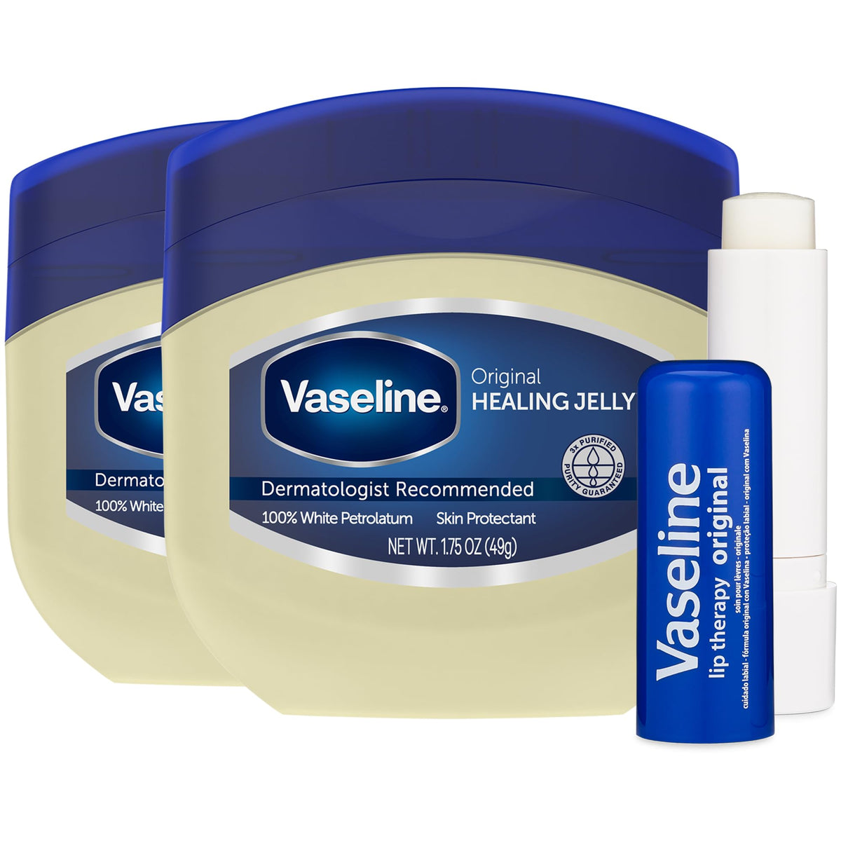 Vaseline Petroleum Jelly Travel-Friendly Jar 2-Pack + Lip Therapy Stick Vaseline