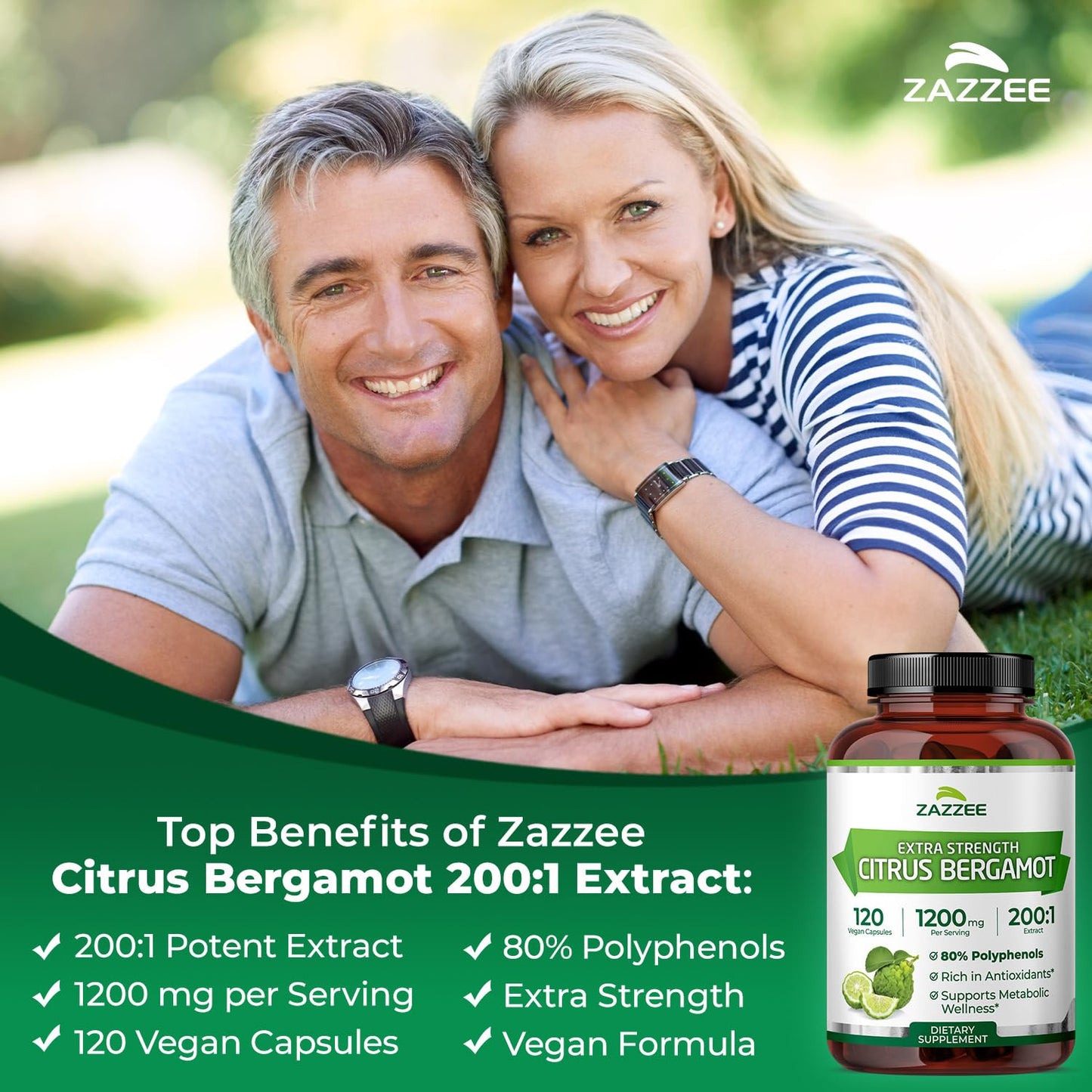 Zazzee Extra Strength Citrus Bergamot 200:1 Extract 1200 mg, 80% Polyphenols, 120 Vegan Capsules, Standardized 200X Potency Zazzee