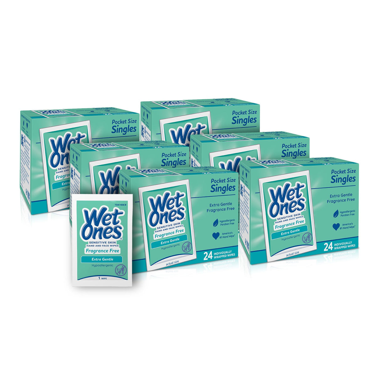 Wet Ones Singles Hand Wipes, Sensitive Skin, Unscented, 24 ct (6 Pack) Wet Ones