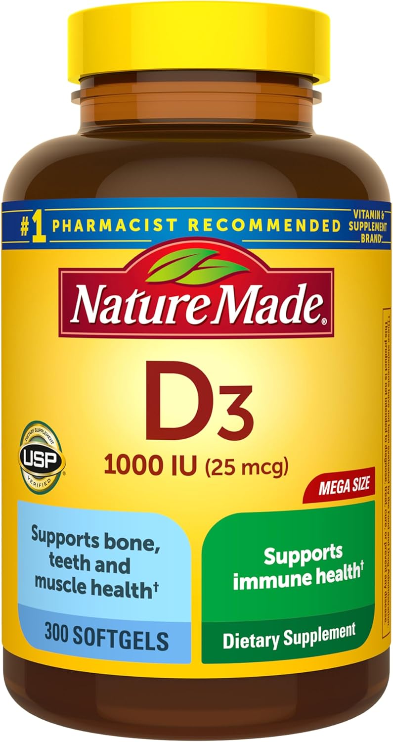 Nature Made Vitamin D3 1000 IU (25 mcg), 300 Vitamin D Softgels | Vitamin D Supplement for Immune, Bone, Teeth and Muscle Health Support, 300 Day Supply Gsupps Australia