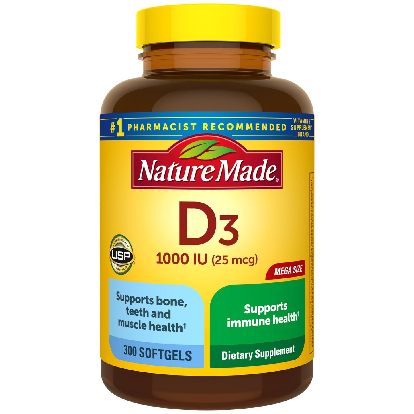 Nature Made Vitamin D3 1000 IU (25 mcg), Vitamin D Supplement for Bone, Teeth, Muscle and Immune Health Support, 300 Softgels, 300 Day Supply Nature Made