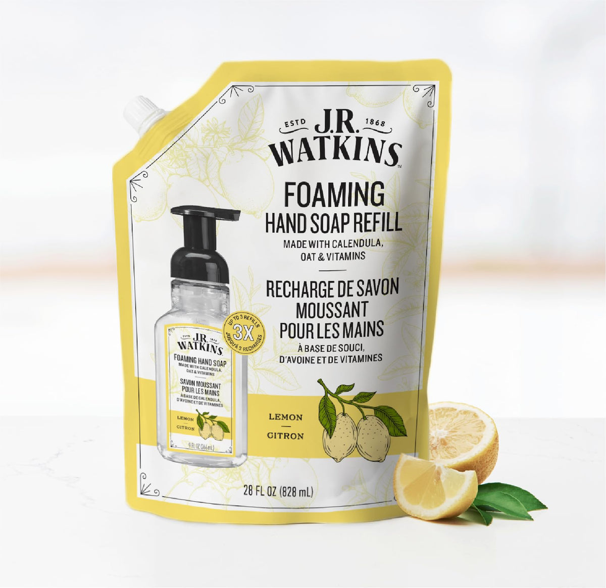 J.R. Watkins Moisturizing Foam Hand Soap Refill 2 Pack, Lemon, 28 fl oz J.R. Watkins