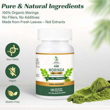 Moringa Capsules, Moringa Pure Capsules For Energy, Immune Support, Gut Health & Powerful Green Superfood, Rich In Antioxidants, Essential Vitamins & Amino Acids MEDI BOTIC