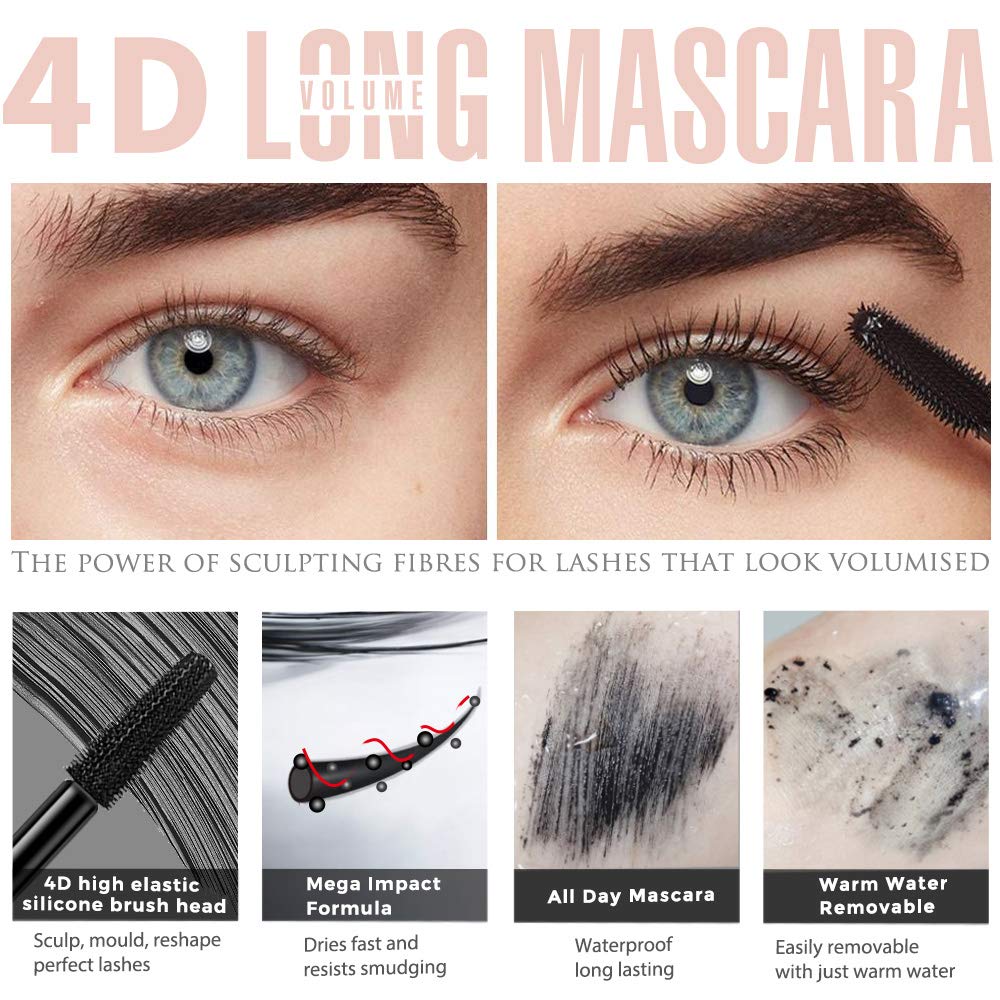 4D Silk Fiber Lash Mascara, Waterproof Long Lasting Mascara Black Volume and Length Natural, Exquisitely Full, Lengthening Thickening Softer Fuller Lashes Amplify Smudge-Proof Eyelash Mascaras,1 Pack FGHJ