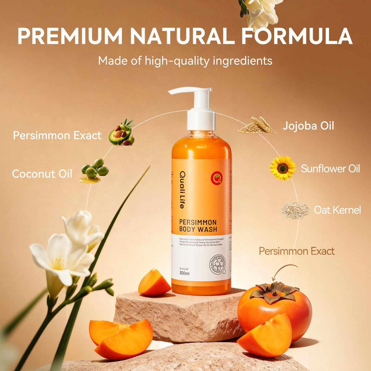 Persimmon Body Wash for Old People Smell, Natural Deodorant Bar Soap QualiLife