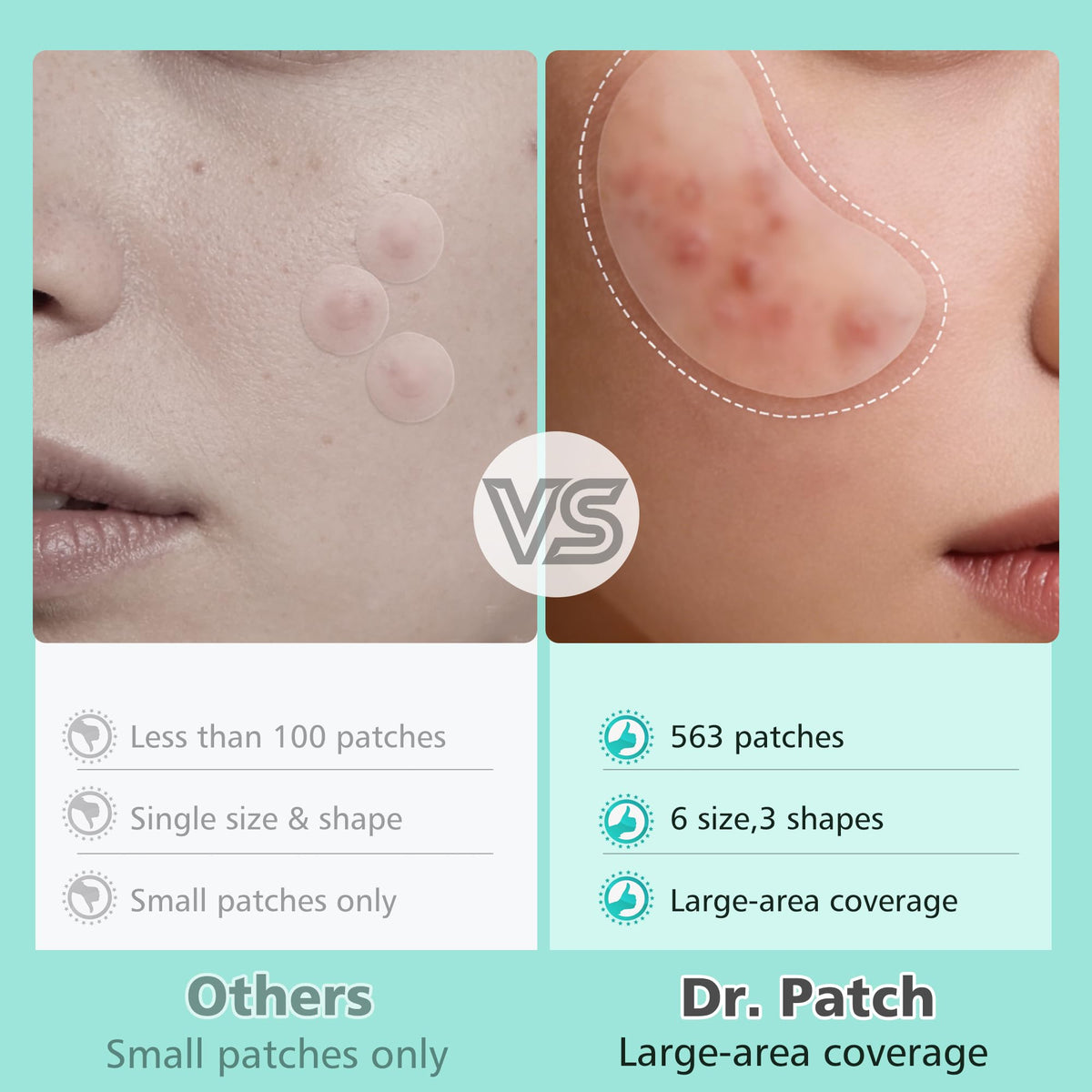 Dr.patch 563 Count Pimple Patches - Hydrocolloid Acne Patches for Face & Body, Invisible Thin, Large & Small Sizes for Whiteheads, Zits & Breakouts (Dots, Strip, Contoured 6 Sizes) Dr.patch